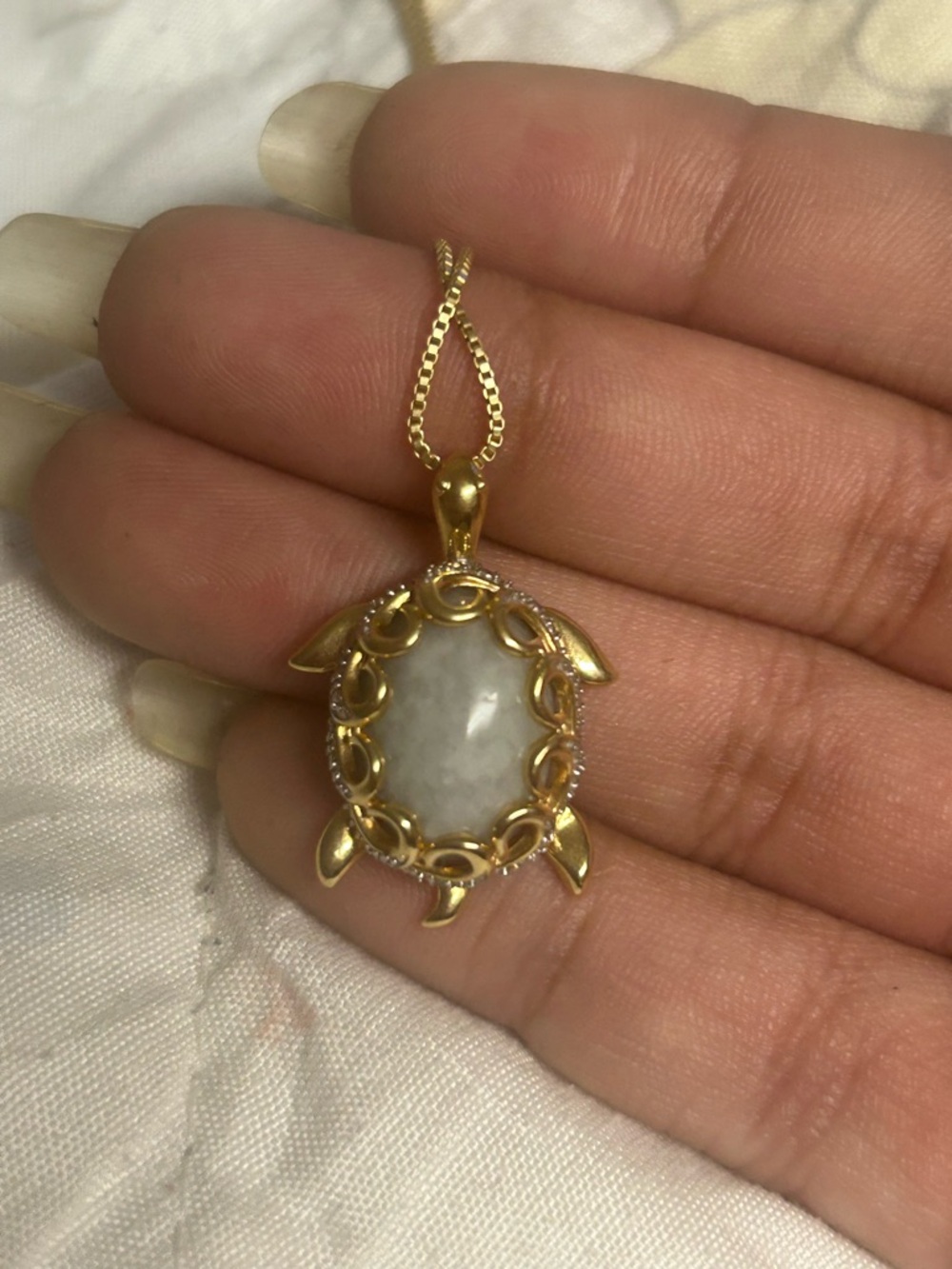 14k plated gold and jade turtle necklace